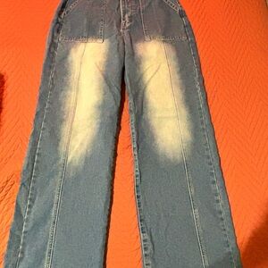 Fashion Nova Blue and Cream Flare Jeans